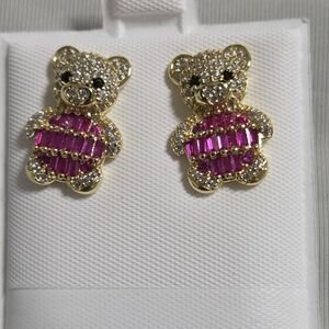 Gold and Pink Teddy Bear Earrings